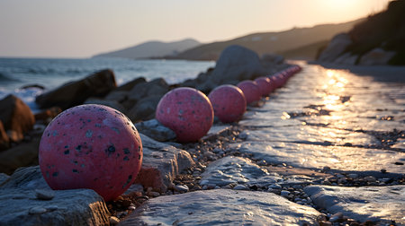 Sunset and Seaside Buoys. Generative AIの素材