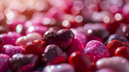 Glistening Candy Hearts with Bokeh. Generative AIの素材