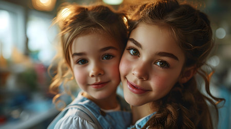 Sisters Sharing a Joyful Moment. Generative AIの素材