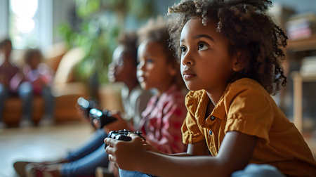 Children Gaming Together. Generative AIの素材