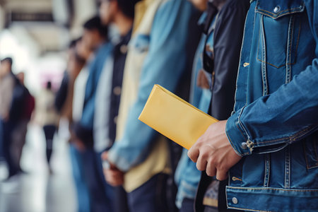 Queue of People Holding Documents. Generative AIの素材