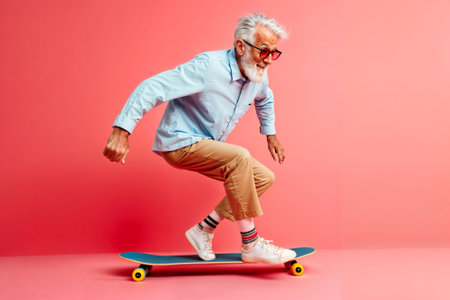Senior Man Skateboarding with Style. Generative AIの素材