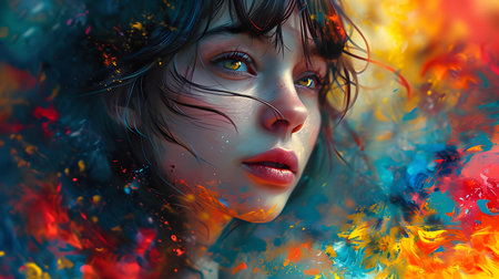 Abstract Woman's Portrait with Vivid Colors. Generative AIの素材
