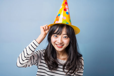 Party Fun with Polka Dot Hat. Generative AIの素材