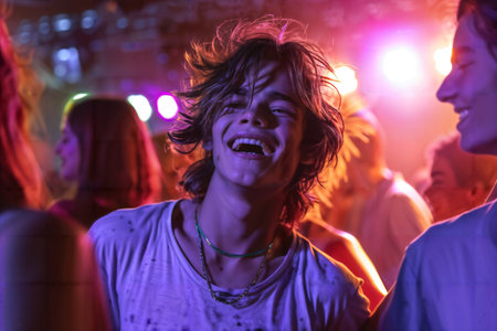 Euphoric Youth Enjoying Dance Party. Generative AIの素材
