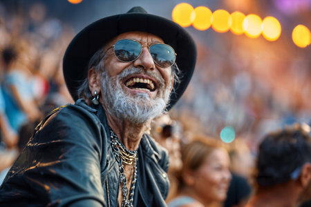 Elderly Rocker Enjoying Music Festival. Generative AIの素材
