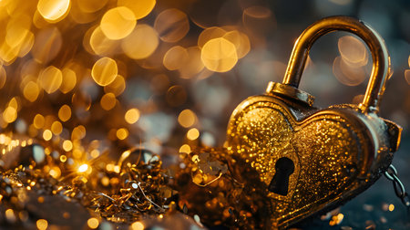 Golden Heart Lock with Glitter. Generative AIの素材