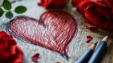Artistic Heart Drawing with Roses Generative AIの素材
