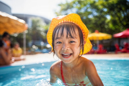 Joyful Child at Summer Pool Generative AIの素材