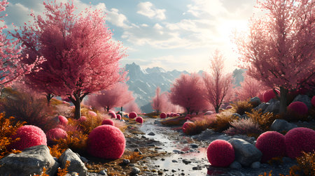 Cherry Blossoms Fantasy Valley Generative AIの素材