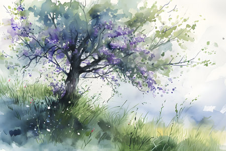 Watercolor Blooming Tree Artwork Generative AIの素材