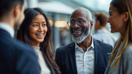 Senior Businessman Enjoying Conversation. Generative AIの素材