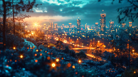 City Lights at Dusk from Forest Generative AIの素材