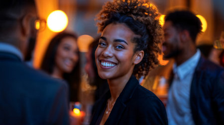 Young Woman Enjoying Social Event. Generative AIの素材
