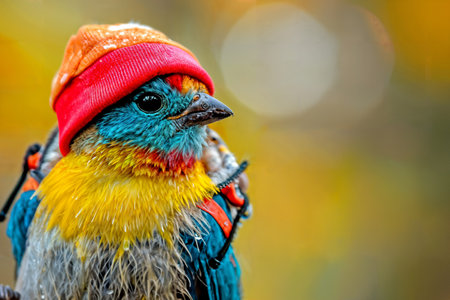 Bird in Beanie and Backpack Ready for Adventure. Generative AIの素材