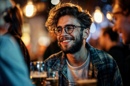 Young Man Enjoying Night Out Generative AIの素材