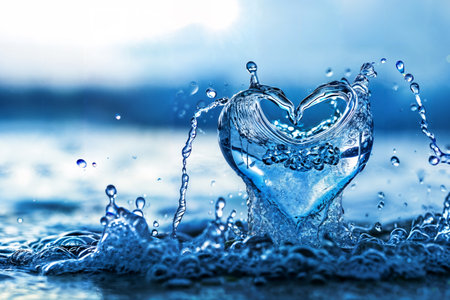 Water Heart Splashing Concept. Generative AIの素材