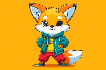 Cartoon Fox in Casual Outfit. Generative AIの素材