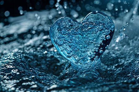 Crystal Heart in Splashing Water. Generative AIの素材