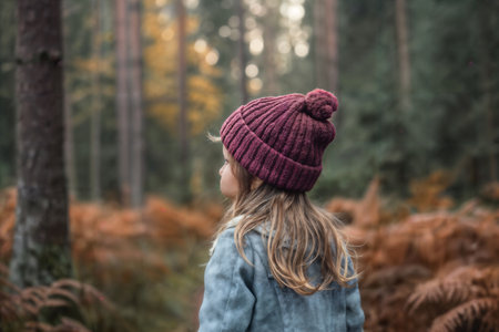 Child in Autumn Forest. Generative AIの素材