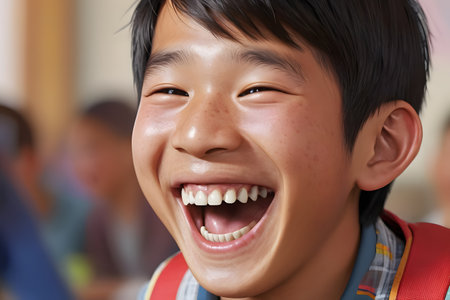 Laughing Young Boy Close-Up. Generative AIの素材