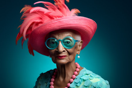 Stylish Elderly Lady with Pink Hat. Generative AIの素材