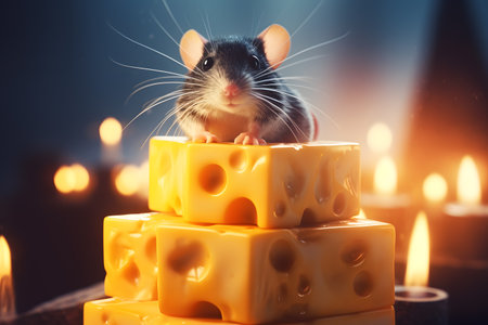 Mouse with Cheese Blocks. Generative AIの素材
