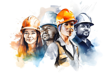 Diverse Construction Workers Art. Generative AIの素材