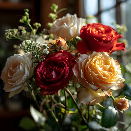 Bouquet of Roses in Sunlight. Generative AIの素材