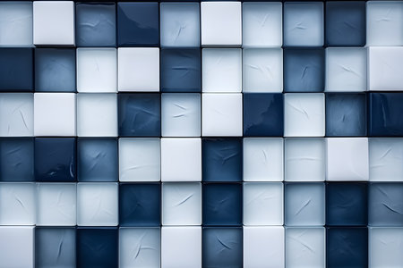 Textured Blue and White Cubes Wall. Generative AIの素材
