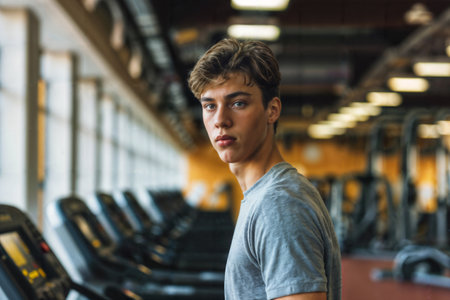 Focused Young Man at Gym. Generative AIの素材