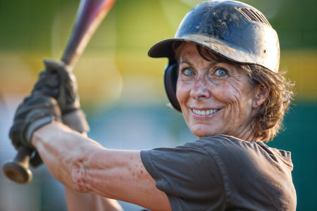Senior Woman Playing Baseball. Generative AIの素材