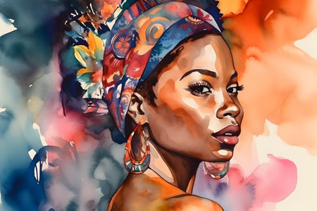 Colorful African Woman Portrait. Generative AIの素材