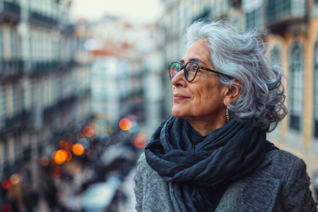 Stylish Senior Woman Enjoying City Life. Generative AIの素材