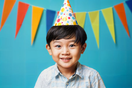 Boy Celebrating Birthday Party. Generative AIの素材