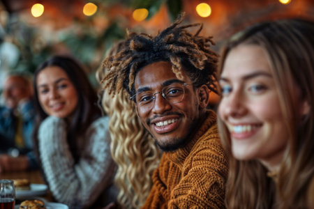 Friends Enjoying Time Together at a Cafe. Generative AIの素材