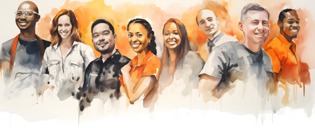 Diverse Group of People Watercolor Painting. Generative AIの素材