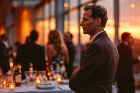 Elegant Man at Sunset Event. Generative AIの素材