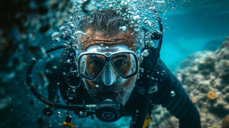 Scuba Diver Exploring Coral Reef. Generative AIの素材
