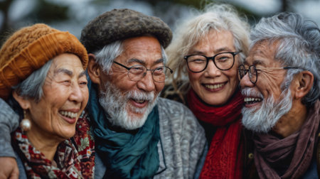 Group of Elderly Friends Laughing Together. Generative AIの素材