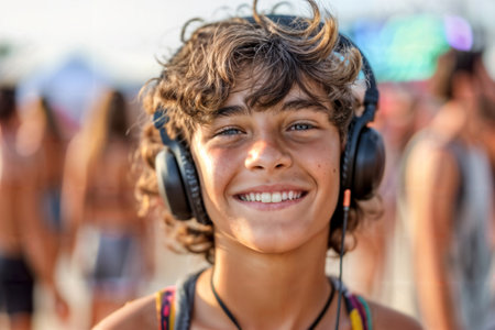 Teenager Enjoying Music at Outdoor Festival. Generative AIの素材