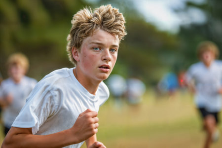 Determined Young Athlete Running Outdoors. Generative AIの素材