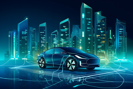 Smart Electric Car with AI Technology. Generative AIの素材