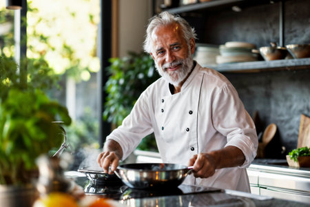 Experienced Chef Cooking in Kitchen. Generative AIの素材