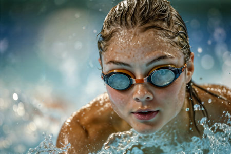 Determined Young Swimmer in Action. Generative AIの素材