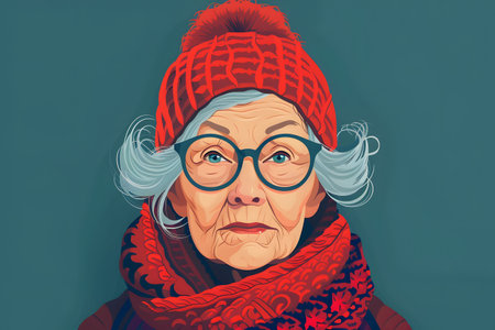 Expressive and Funny Old Woman. Colorful Illustrationの素材