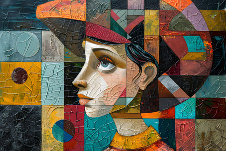 Expressive and Funny Young Woman. Abstract Paintingの素材