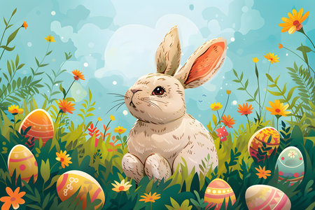 Funny Easter Bunny. Colorful Illustrationの素材