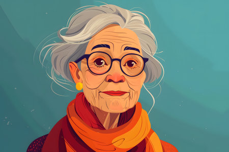Expressive and Funny Old Woman. Colorful Illustrationの素材
