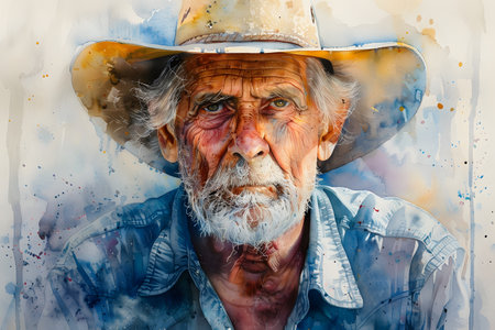 Expressive and Funny Old Man. Watercolorの素材